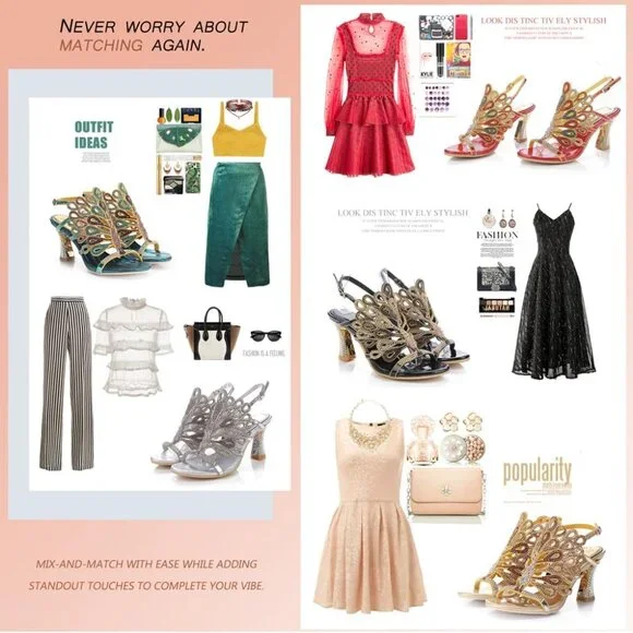 Women's Blue Rhinestone Peacock Pattern  Chunky Stylish Comfortable Sandal Heel - Picture 5 of 6